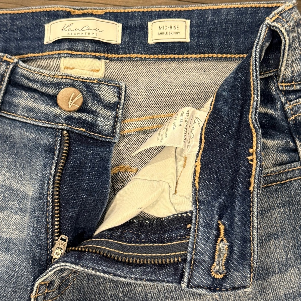 KanCan Signature Mid Rise Ankle Skinny Distressed Medium Wash Raw Hem 24 - Picture 9 of 16